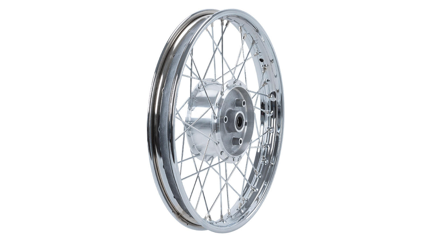 Speichenrad - 16 Zoll (Felge 1,50x16 Stahl verchromt, Nabe Aluminium roh / unbehandelt, Speichensatz verchromt) 16" passend für alle Moped-Typen