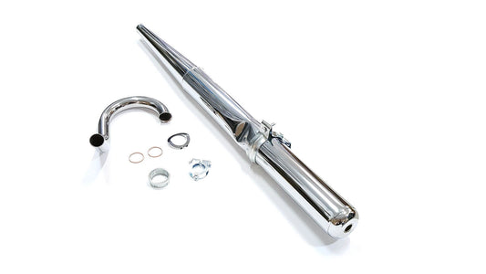 AOA Auspuffanlage ENDURO - Auspufftopf Ø32mm (Tuning) im Set (4-teilig) mit Auspuffrohr, Überwurfmutter & Klemmschelle "Enduro" (verchromt) passend für S51E, S70E