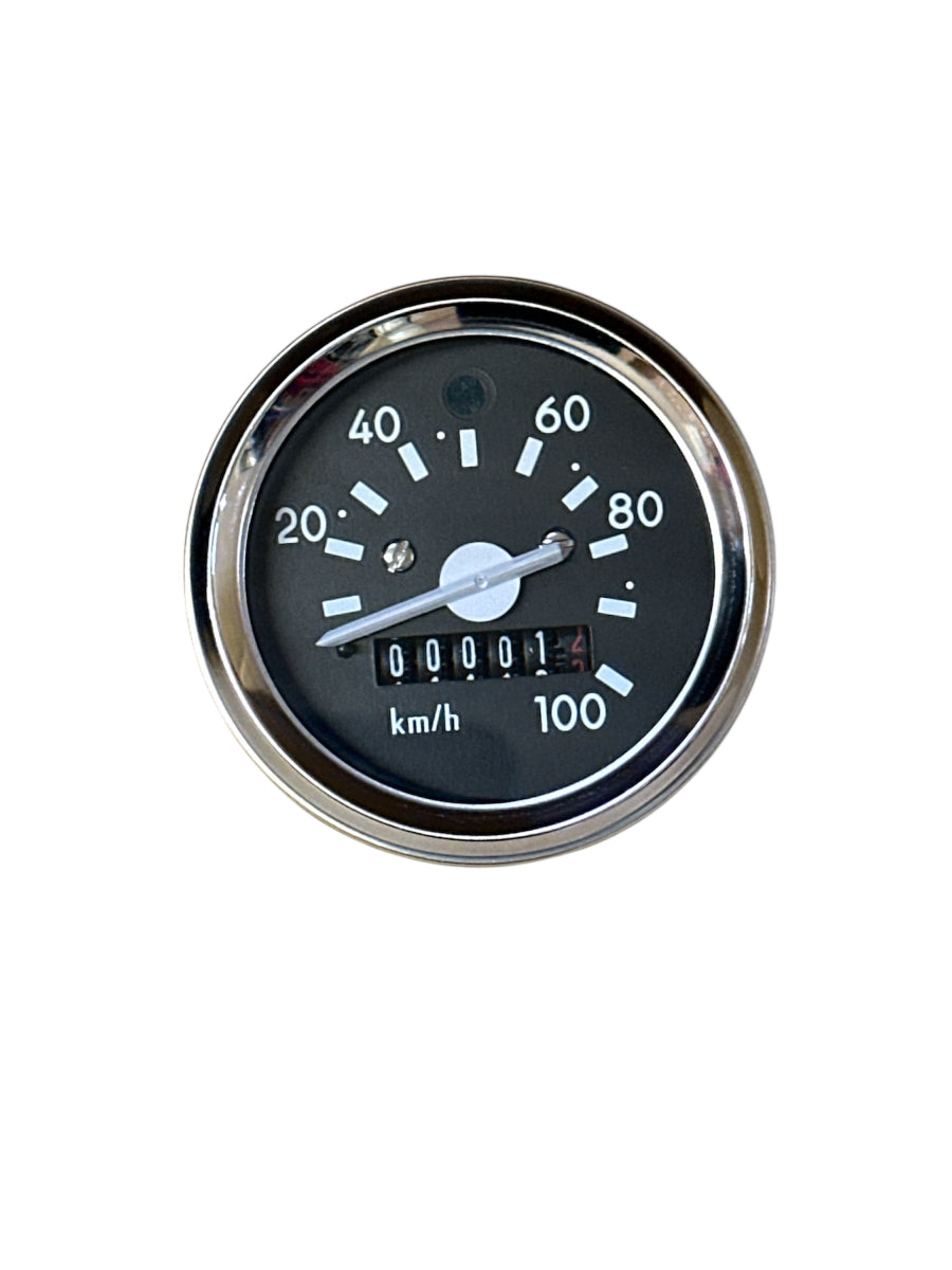 Tacho / Tachometer Ø60 (bis 100 km/h) mit Blinkkontrolle Frontring verchromt passend für S51, S70, S53, S83 (MMB)
