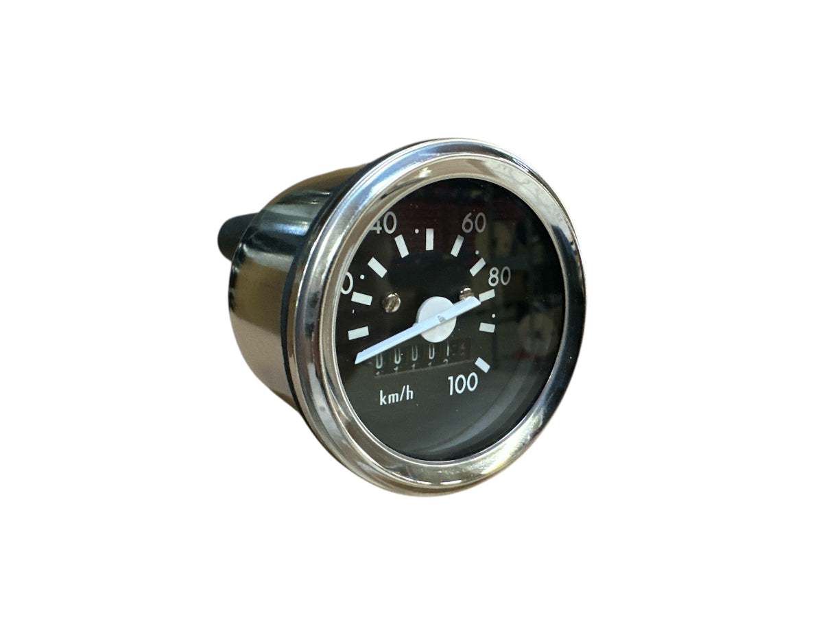 Tacho / Tachometer Ø60 (bis 100 km/h) mit Blinkkontrolle Frontring verchromt passend für S51, S70, S53, S83 (MMB)
