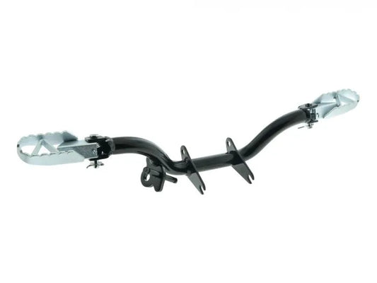 Fußrastenträger "Standardausführung klappbar mit Halteplatte für Seitenständer" (Stahl schwarz, Sathlraste silber) passend für S50, S51, S70, S53, S83