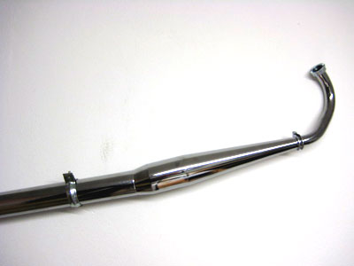 Resonanz Auspuffanlage - Auspufftopf Ø32mm (Tuning) im Set (4-teilig) Typ 2 - größeres Mittelteil mit Auspuffrohr, Überwurfmutter & Klemmschelle (verchromt) passend für 60-110ccm