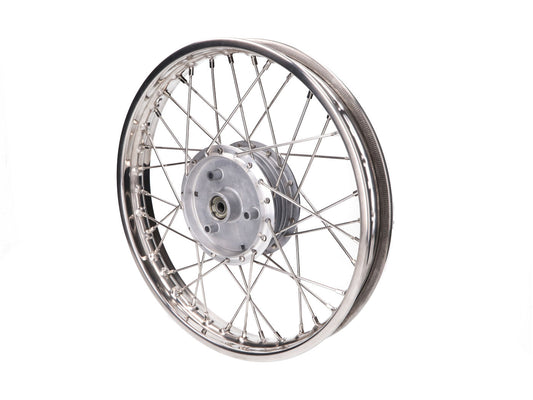 Speichenrad - 16 Zoll (Felge 1,50x16 Aluminium eloxiert (farblos glänzend), Nabe Aluminium roh / unbehandelt (Tuning), Speichensatz verchromt) 16" passend für alle Moped-Typen