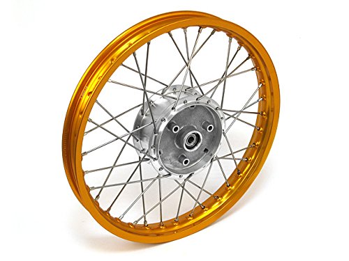 Speichenrad - 16 Zoll (Felge 1,50x16 Aluminium eloxiert (gold glänzend), Nabe Aluminium roh / unbehandelt (Tuning), Speichensatz Edelstahl) 16" passend für alle Moped-Typen