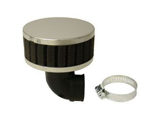 Luftfilter / Sportluftfilter "Zylinderform" Ø80mm, Gesamtlänge 95mm, Anschluss Ø30mm mit 90° Winkel (schwarz / chrom-Optik) passend für alle Moped-Typen