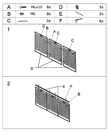 Werkzeug Organizer - Werkzeugwand 120x60, 17-teiliges Set, Vollmetall