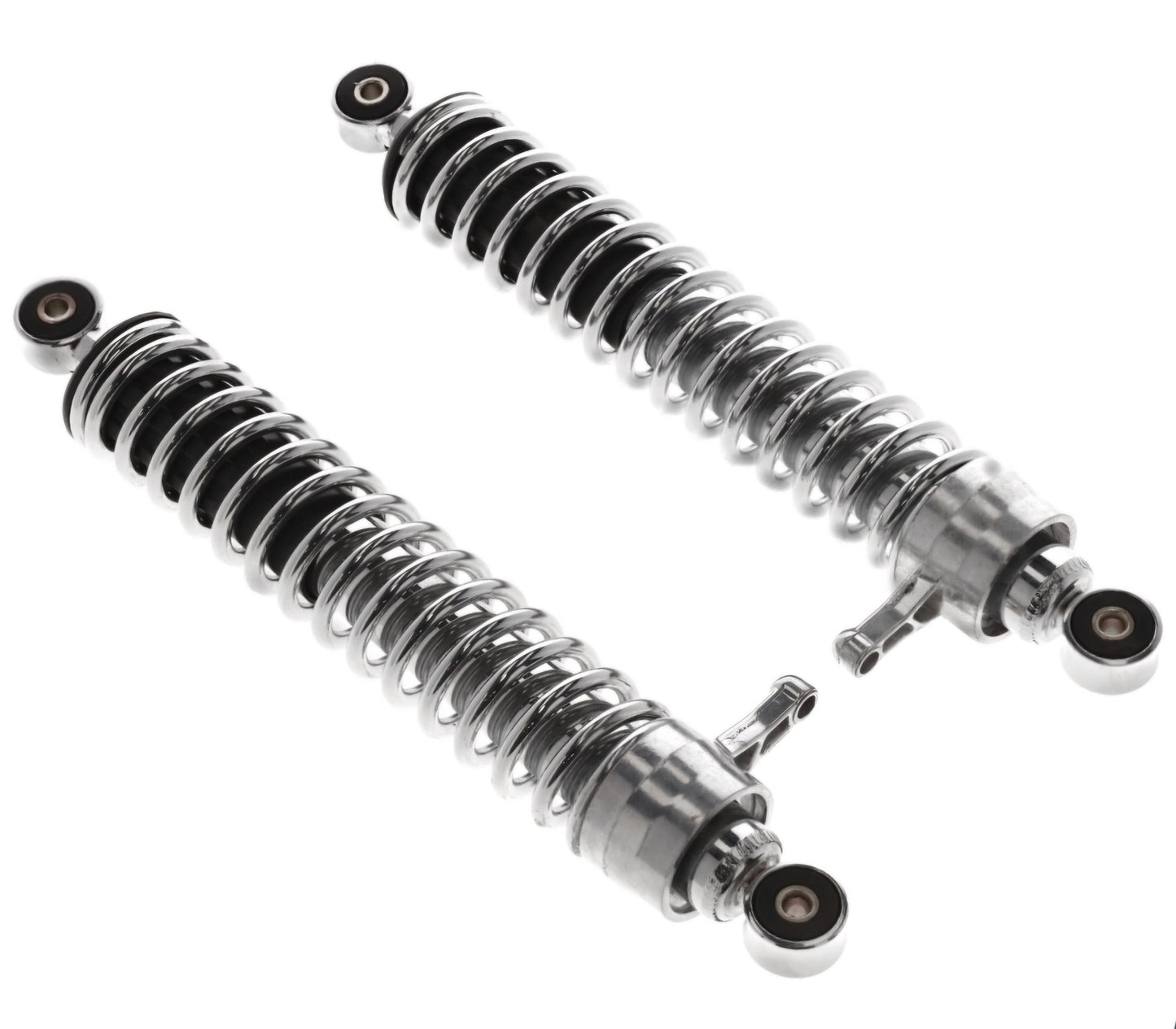 Federbeine hinten im Satz (links & rechts) 2-fach verstellbar "Enduro" (Abstand 380mm) Stoßdämpfer verchromt, Druckfeder verchromt passend für S50, S51E, S70E, S53E, S83E (Import)
