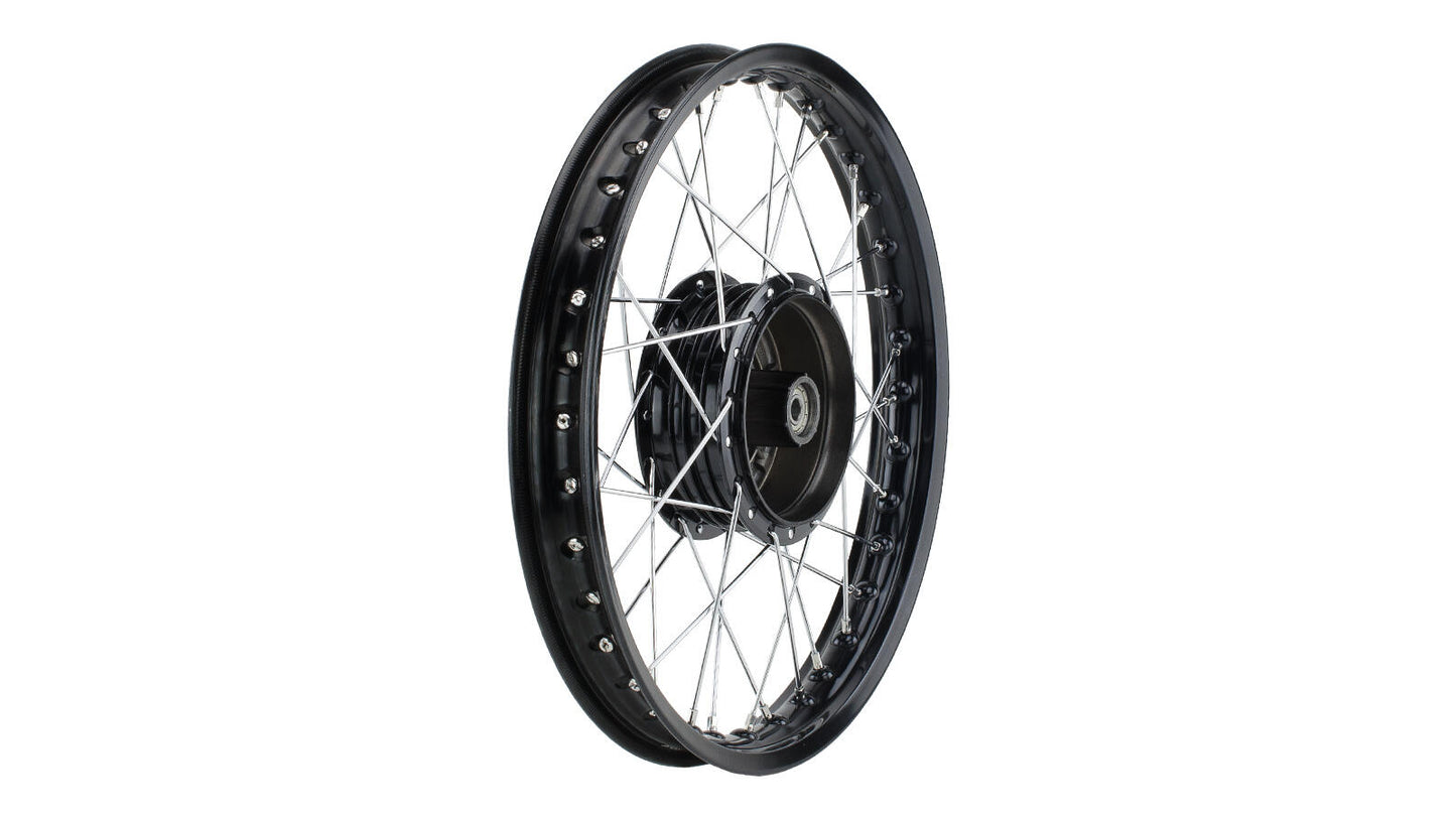 Speichenrad - 16 Zoll (Felge 1,50x16 Aluminium eloxiert (schwarz glänzend), Nabe Aluminium lackiert (schwarz glänzend) Tuning, Speichensatz verchromt) 16" passend für alle Moped-Typen
