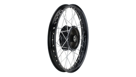 Speichenrad - 16 Zoll (Felge 1,50x16 Aluminium eloxiert (schwarz glänzend), Nabe Aluminium lackiert (schwarz glänzend) Tuning, Speichensatz verchromt) 16" passend für alle Moped-Typen