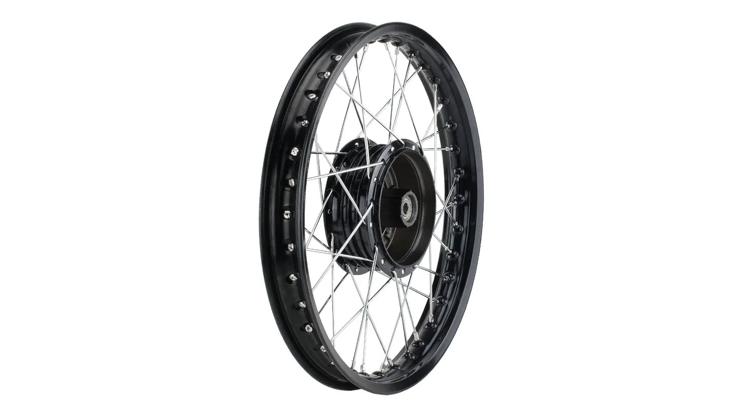 Speichenrad - 16 Zoll (Felge 1,50x16 Aluminium eloxiert (schwarz glänzend), Nabe Aluminium lackiert (schwarz glänzend), Speichensatz Edelstahl) 16" passend für alle Moped-Typen