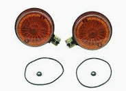Blinker / Blinkleuchten, hintere Ø80 im Satz (links & rechts) Lichtaustritt orange, Lampenträger schwarz (E-Prüfzeichen) passend für S50, S51, S70, SR50, SR80, MZ ETS, TS, ETZ