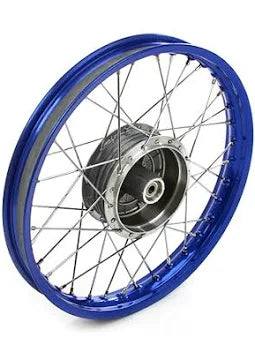 Speichenrad - 16 Zoll (Felge 1,50x16 Aluminium eloxiert (blau glänzend), Nabe Aluminium roh / unbehandelt, Speichensatz Edelstahl) 16" passend für alle Moped-Typen