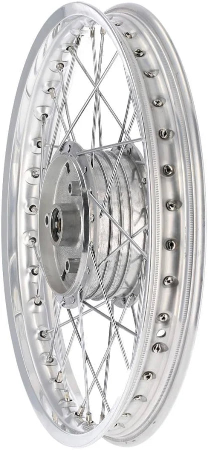 Speichenrad - 16 Zoll (Felge 1,50x16 Aluminium eloxiert (farblos glänzend), Nabe Aluminium verchromt, Speichensatz verchromt) 16" passend für alle Moped-Typen